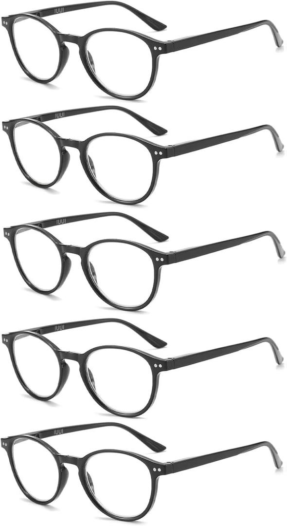 IUUI Reading Glasses 5 Pairs Quality Reader Spring Hinge Glasses Blue Light Blocking Filter UV Ray/Glare Computer Readers Fashion Reading Glasses for Men and Women (5 pcs Black,2.00)