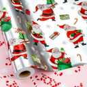 Yarcony Christmas Wrapping Paper Roll, Silver Wrapping Paper, Reversible Funny Santa Claus Theme Christmas Gift Wrap with Metallic Shine for Holiday, Gift Packaging, Celebrations (17 Inch X 33 Feet)