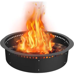 Smokeless Fire Pit Ring, 64 inch Outer/60 inch Inner Heavy Duty Large Solid Steel Firepit Liner for Outside Wood Burning, DIY Campfire Ring Above or In-Ground for Outdoor (Black)