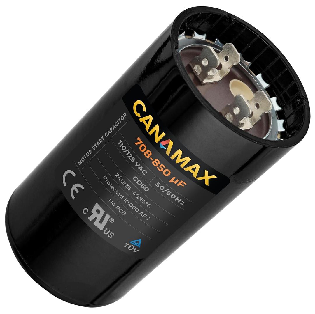 708-850 uF 708/850 MFD uf 50/60 Hz 110-125 VAC Volts Round Start Capacitor - Compatible with AC Motor Run or Fan Start and Cool or Heat Pump Air Conditioner - Replaces 11028 11928 PMJ708 PMJ708A