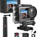 SVBONY SVGo2 4K30FPS Underwater Camera, EIS 2.0 Dual Touch-Screen Waterproof Camera Underwater, 50MP 5X Zoom, Remote Action Camera with Floating Selfie Stick, 2 Batteries for Snorkeling, Travel Vlog