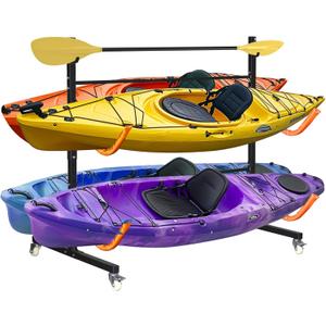 Freestanding Kayak Storage Rack 2 Kayaks/4 Kayaks, Kayak Racks for Outdoor Storage with Movable Wheels, Kayak Stand Heavy Duty Storage Wide Adjustable for Kayak, Canoe, SUP and Surfboard