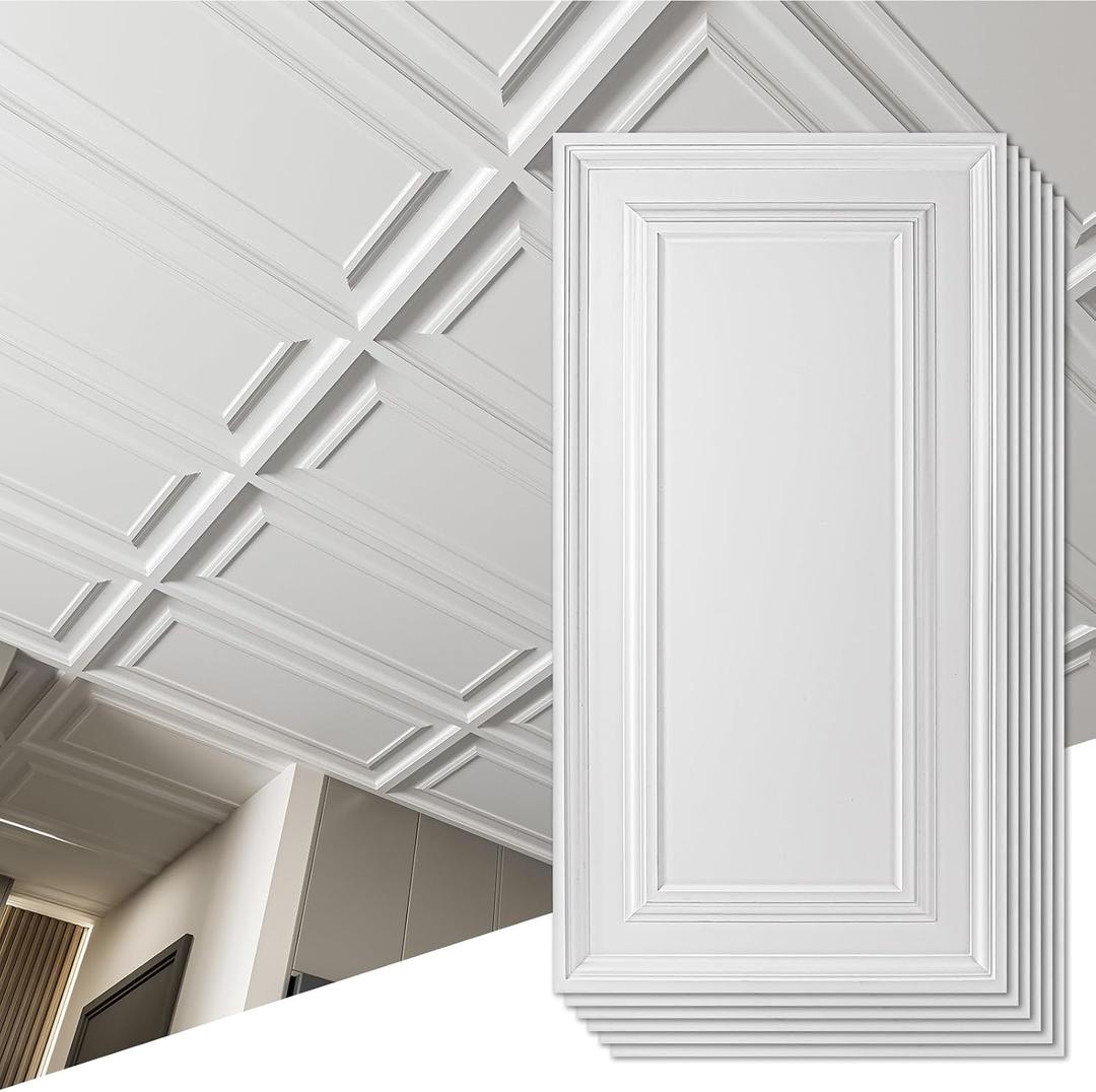 Art3d 12-Pack Drop Ceiling Tiles 2x4 Ft, PVC Decorative Ceiling Covering Panels for Basement Kitchen Bathroom, 24x48 Inch, Cover 96 Sq. Ft, Smooth White