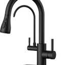 FORIOUS Black Kitchen Faucets with Water Filter, 2 in 1 Stainless Steel Pull Down Sink Faucet and Purified Water Faucet Rustic High Arc Single Handle with Detachable Deck for 1 or 3 Hole
