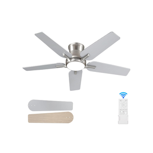 42 Inch Ceiling Fans with Lights and Remote, Brushed Nickel Flush Mount Low Profile Ceiling Fan for Bedroom, Living Room, Patio, Dimmable 6 Speeds Noiseless Reversible, ETL Listed
