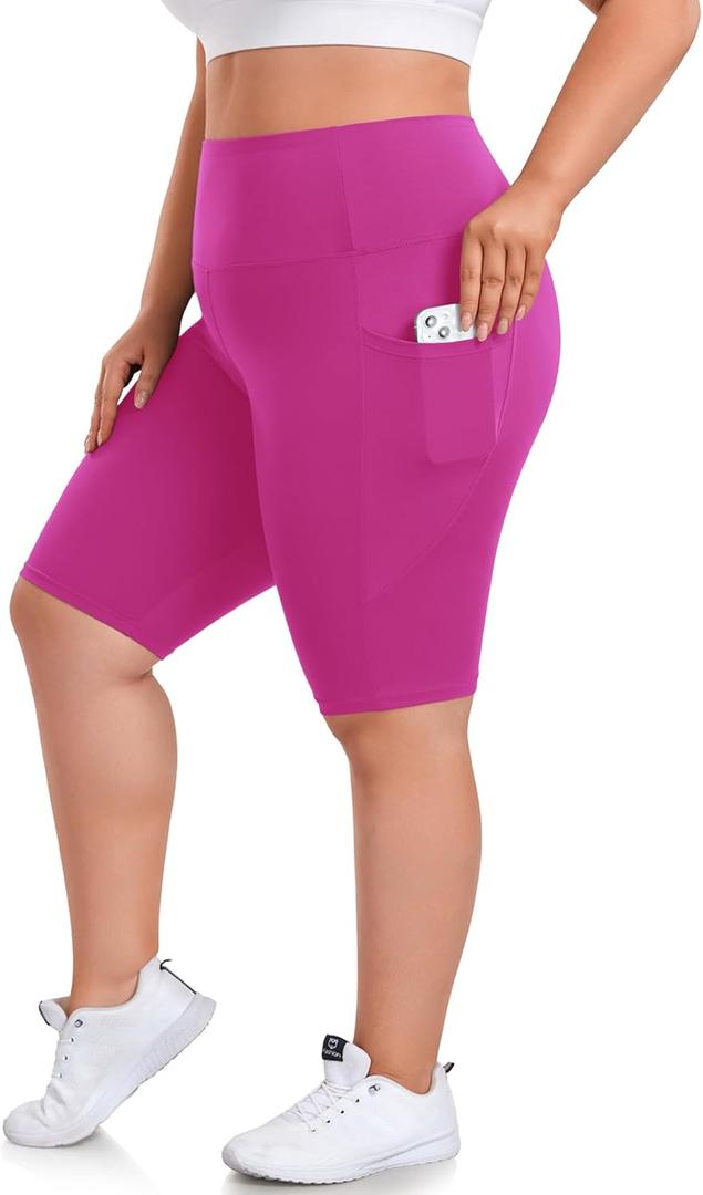 we fleece Plus Size 8" Biker Shorts with Pockets - High Waisted Spandex Yoga Shorts for Women, Workout Gym Cycling Athletic (4X-Large, Pink)