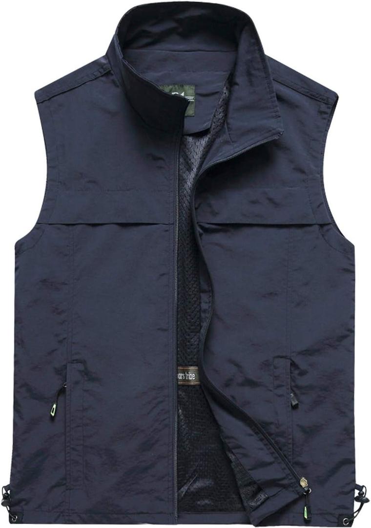 Gihuo Men's Lightweight Quick Dry Outdoor Multi Pockets Fishing Vest (X-Large, Navy)