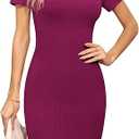 Missufe Women's Summer Boat Neck Short Sleeve Cut Out Knit Bodycon Casual Dress S, Purple