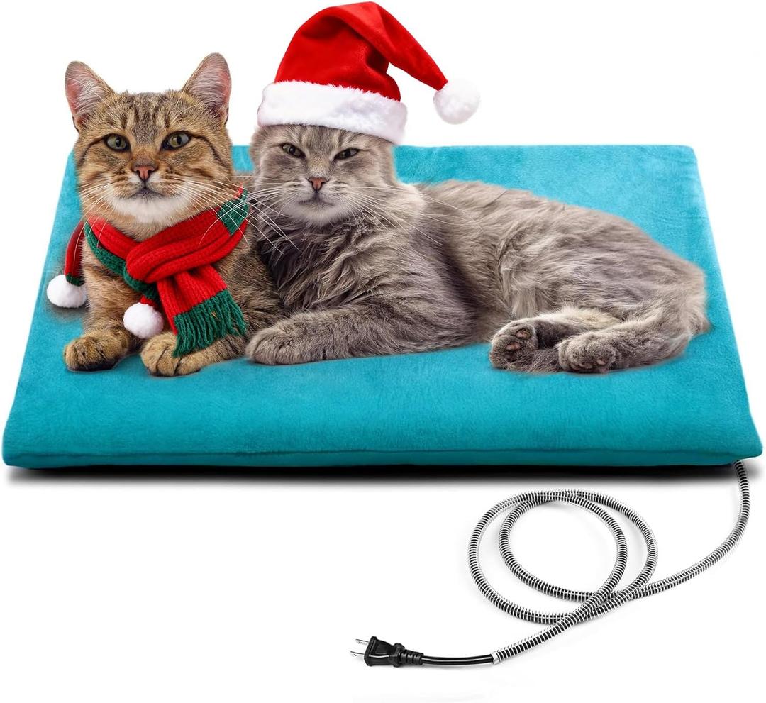 PETNF Outdoor Pet Heating Pad for Cats Dogs Waterproof Cat Warming Pad Outdoor Outside Safe Electric Heating Pad for Feral Cat House Heated Dog Bed Mat 20"X16" (Light Blue)