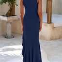 PRETTYGARDEN Wedding Guest Dresses for Women 2026 Summer Formal Gala Maxi Dress Ruffle Mermaid Cocktail Long Dresses (Blue, L)