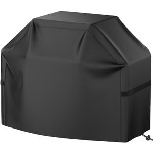 BBQ Grill Cover, Waterproof, Weather Resistant, Rip-Proof, Anti-UV, Fade Resistant, with Hook-and-Loop Straps, Gas Grill Cover for Most Grills, 55 inch, Black