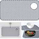 Sink Protector for Kitchen Sink Mat - 28.35"x14.37" Kitchen Sink Pad for Bottom of Sink Protec of Stainless Steel Sink Tableware Farmhouse Rubber Sink Mat Protector with Top Right Drain - Light Gray