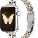 Watch Bands for Apple Watch Women 49mm/45mm/44mm/42mm/46mm(Series 10) Stylish Zircon Bracelet Elastics Jewelry Strap Metal Chain for iWatch Series 10 9 8 7 6 5 4 3 2 1 Ultra 2/1 SE