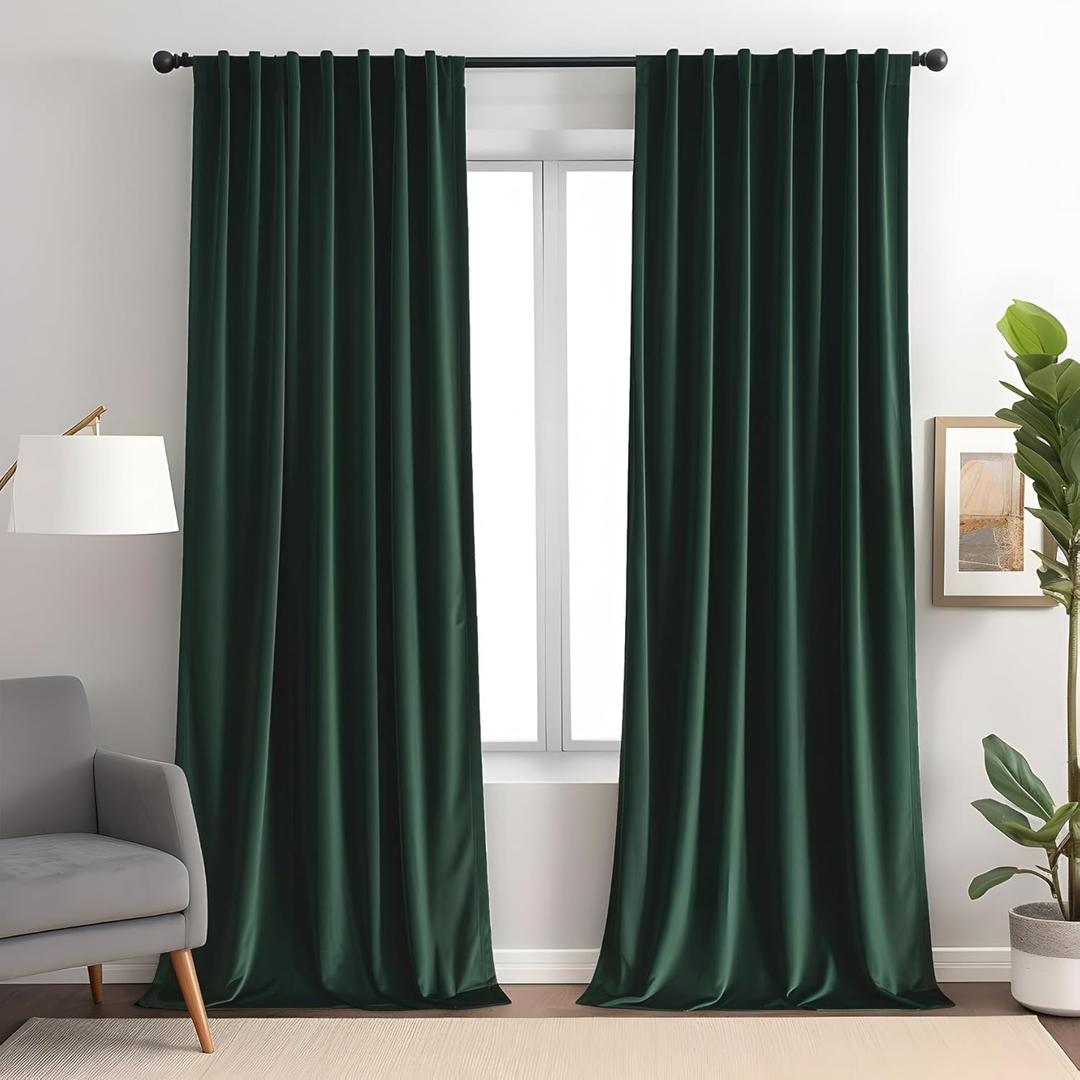 Dark Green Velvet Curtains 84 inches Long Luxury 85% Blackout Curtains for Bedroom Living Room,Thermal Insulated Super Soft Window Drapes Rod Pocket & Back Tab, 52" W x 84" L, 2 Panels