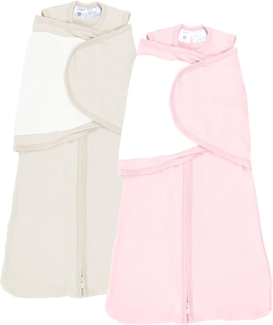 2-Pack 0.5 TOG Newborn Sleep Sack, All-in-One Swaddle Wrap with Silent Velcro for Infants (0-3 Months)