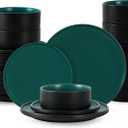 Dinnerware Sets, 24-Piece Plates and Bowls Set for 8, Matte Green