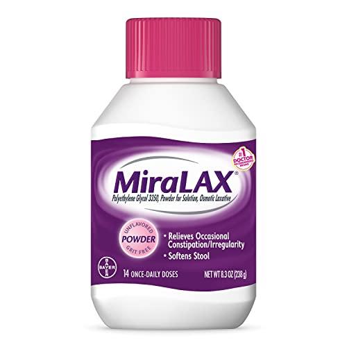 MiraLAX Laxative Powder, Gentle Constipation Relief, PEG 3350, Physician Recommended, No Harsh Side Effects, 14 Dose, Pack of 2, EXP 2025/02