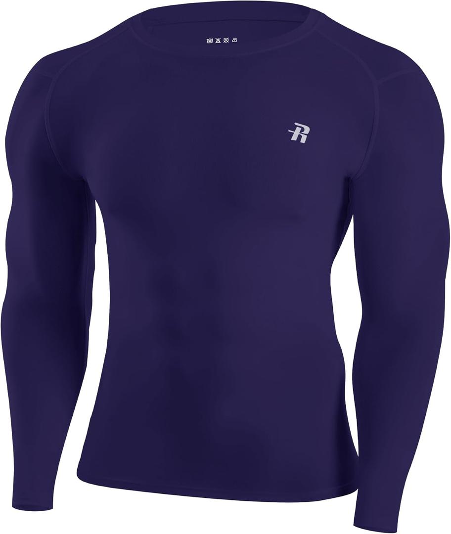 Runhit Long Sleeve Compression Shirts for Men, UPF 50+ Men's Compression Shirts, Running Athletic Workout Base Layer (XX-Large, Purple)