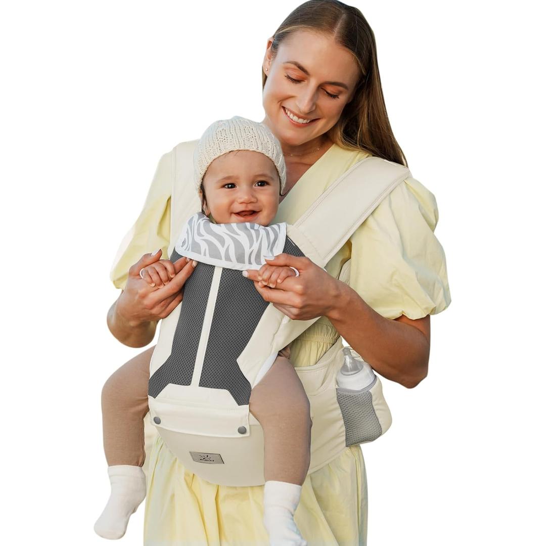 MOMTORY Baby Carrier, Baby Holder Carrier Newborn to Toddler - Ergonomic, Cozy and Breathable Baby Carrier with Hip seat for 7-50lbs (White)