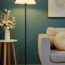 Black Pole Floor Lamp Simple Design Tall Lamp with Shade Standing Lamp with LED Bulb for Living Room and Bedroom (Gray)