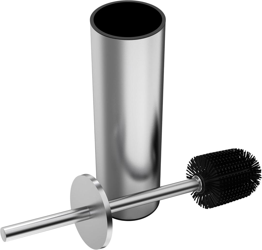 WZKALY Toilet Brush and Holder Set, Stainless Steel Toilet Bowl Brush with Lid, Rust Proof Toilet Cleaner Brush with Caddy, Durable Bristles, Splash Proof, Ideal for Bathroom (1 Pack, Brushed Nickel)