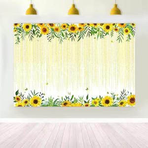 Cheerland Sunflower Backdrop Yellow Floral Summer Fabric Photoshoot Background Fall Theme Hanging Decor for Bridal Baby Shower Birthday Wall Decor Photography Garden Wedding Party Supplies - 7x5 Ft