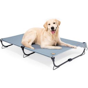 Daisy Cot, Large Foldable Elevated Dog Bed, Portable Raised Outdoor Folding Dog Cot, Cooling, Chew Proof, Waterproof, Heavy Duty Up to 160 lbs for Camping/Home, Grey, 43"x 27"x7" (Gray)