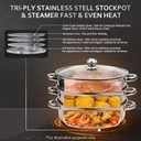 AuFranc 5 Quart Steamer for Cooking - Stainless Steel Steam Pot with Steamer Basket, Multipurpose Cooking Stock Pot with Tempered Glass Lid, Non-Toxic Cookware for Slow Cooking and Steaming (Silver)