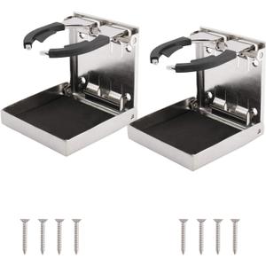 DasMarine 2 PCS Stainless Steel Adjustable Folding Down Drink Holder Cup Holder for Marine/Boat/Caravan/Car (2 PCS)