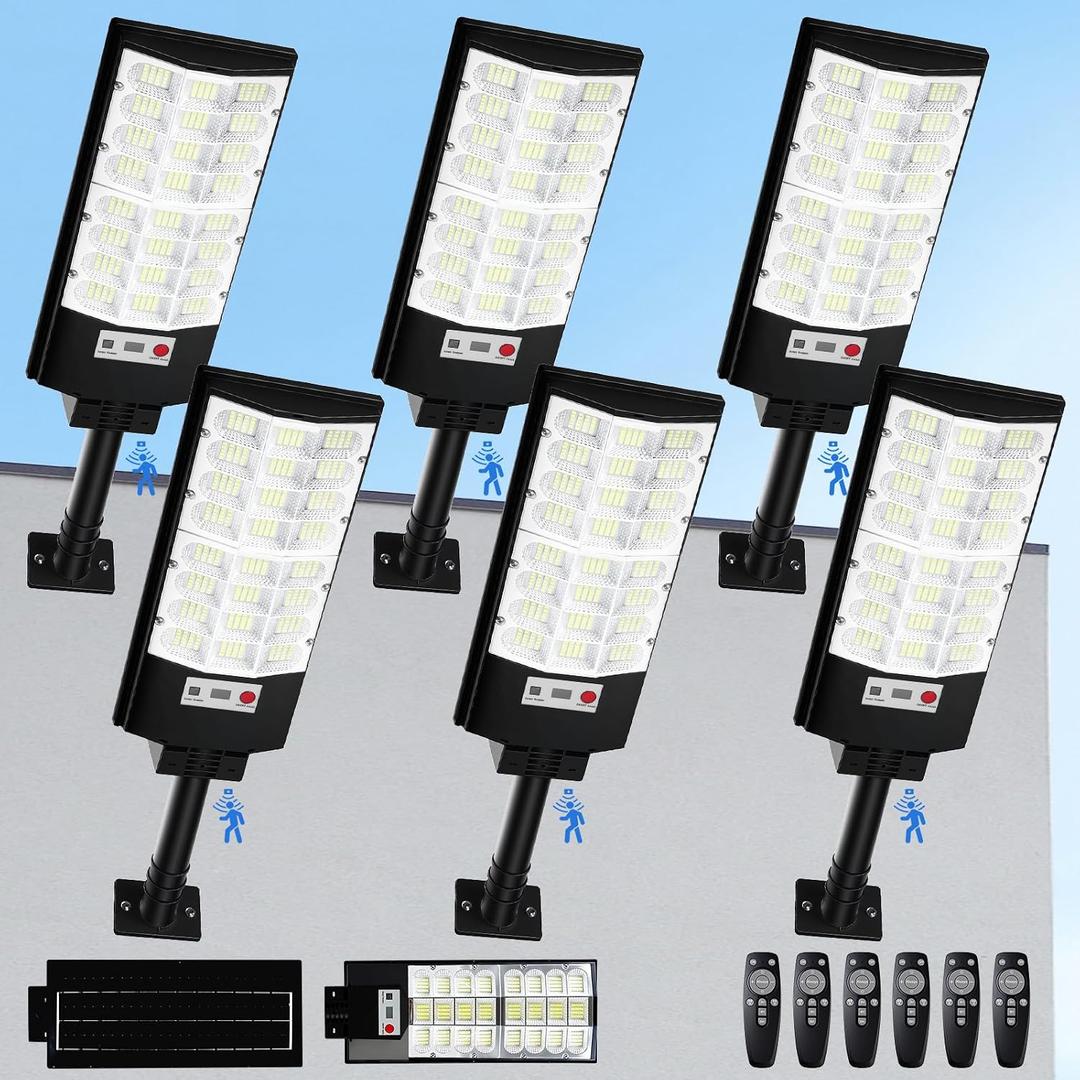 Solar Lights Outdoor Waterproof, 12000LM 6500K LED Dusk to Dawn Solar Street Light, Solar-Powered Flood Lights with Motion Sensor & Remote Control, Solares Parking Lot Light for Yard Walkway, 6-Pack