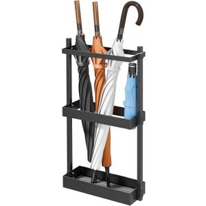 Umbrella Stand with Drying Stone, Steel Umbrella Holder Rack, Organizer for Entryway, Mudrooms, Office, Black