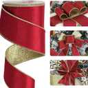 HUIHUANG Red Velvet Wired Ribbon Christmas Velvet Wired Edge Ribbon 2.5 inch Red and Gold Double Sided Ribbons for Christmas Tree Wreaths Gift Wrapping Bows Garlands Home Decor Crafts-10 Yards