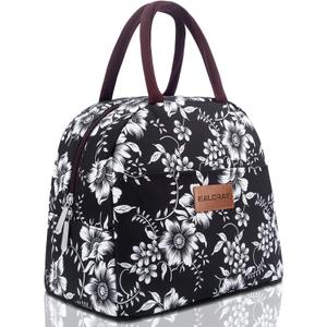 BALORAY Lunch Bag for Women Men Insulated Lunch Box for Adult Reusable Lunch Tote Bag for Work, Picnic or Travel (White Flower)