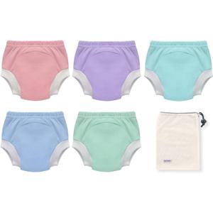 EZ Moms 5 Packs Toddler Potty Training Underwear for Girls and Boys Soft 100% Cotton Thick Absorbent Toilet Training Pants Leakproof Toddler Girl Underwear 3T Pee Pants with Potty Sticker Chart, L