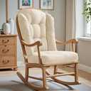 Wingback Rocking Chair Cushion - Small 17"x17" Seat & 26.7"x22.2" Back, for Indoor Rockers, Glider & Adirondack Chair Cushions, High-Density Sponge, Comfort Chenille with Ties (Ivory, 2-Piece)