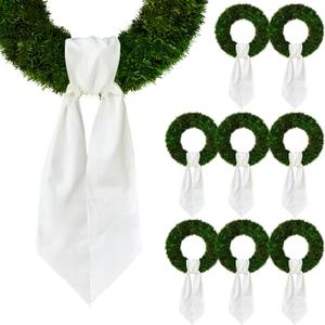 8 Pcs Christmas Wreath Sash for Front Door, Xmas White Cotton Linen Sash Accessories for Wreaths Thanksgiving Decorations