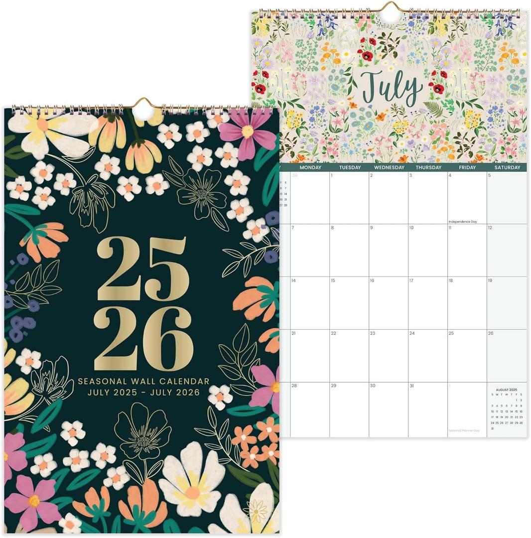 bloom daily planners 2025-2026 Academic Year Monthly Hanging Wall Calendar (July 2025 through July 2026) - Large 11” x 17” - Seasonal