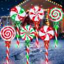 Lollipop Christmas Pathway Lights Outdoor, 28 Inch 8 Light Modes Pathway Christmas Lights with Bow, Waterpoor Outdoor Candy Cane Pathway Lights, Xmas Decoration for Walkway, Yard (6PCS-Multicolor)