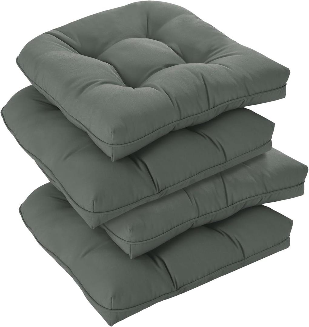 downluxe Outdoor Chair Cushions Set of 4 for Patio Furniture, Waterproof Tufted Overstuffed Patio Furniture Cushions, Thick Outdoor Seat Cushion, 19" x 19" x 5", Dark Grey, 4 Count