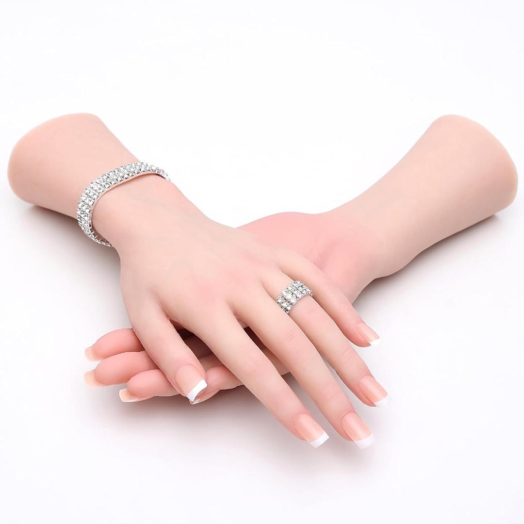 Realistic Silicone Female Hand Model Fake Hand Flexible Finger Bendable Acrylic Nail Mannequin Hand for Jewelry Display Nail Art Practice(Pair)