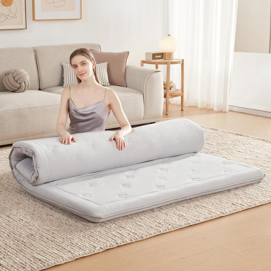Japanese Floor Mattress Topper Futon, 4" Memory Foam Foldable Futon Mattress, Portable Roll Up Sleeping Mat for Camping, Easy to Store with Dust Cover Twin(38*75inch)
