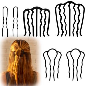 6pcs Combs, 3 Styles Black Alloy Teeth Hair Comb for Buns Stylish Updo Comb Hairstyle Accessories for Women