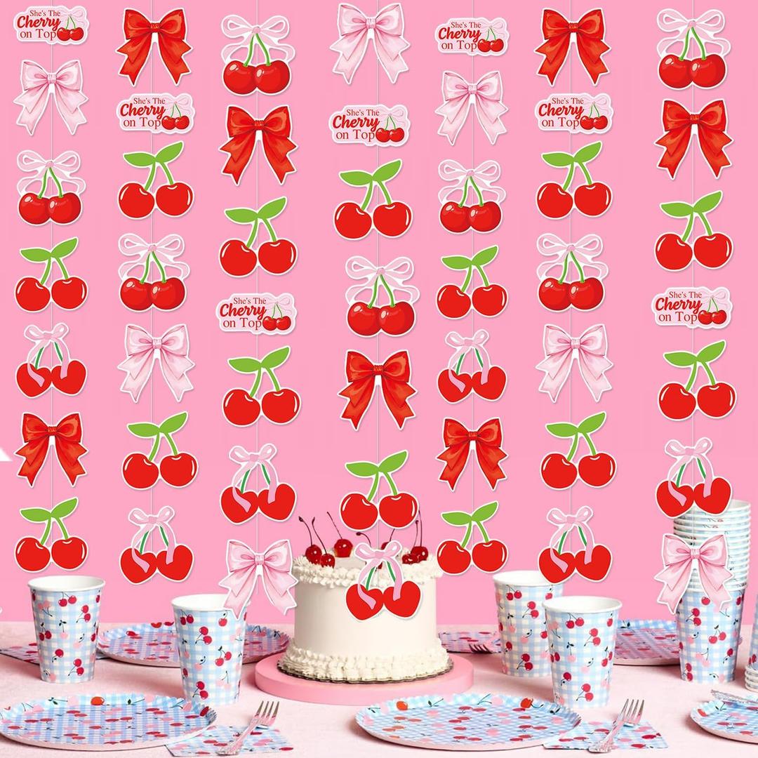 Cherry Party Decorations,She's The Cherry On Top Theme Hanging Swirl,Cute Summer Red and Pink Cherries Foil Swirls for Birthday Baby Shower Wedding Bridal Shower Girls