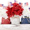 Patriotic Table Decorations, Memorial Day Decor, 250 Anniversary USA Patriotic Mason Jars with Mini American Flags, 4th of July Decorations, Red White and Blue Decor, Patriotic Themed Party Decoration
