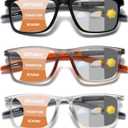 Hubeye Photochromic Progressive Reading Glasses for Men and Women Ultralight Flexible Anti-Blue Light Readers (Clear+Black+Orange, +2.25)