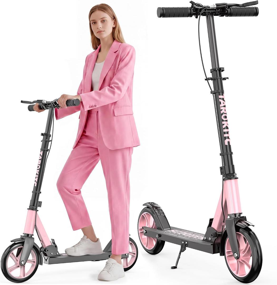 TaroKitc Kick Scooter for Kids 8-12, Teens & Adults | 240 LBS Max Load, Hand Brake & Bell, Lightweight, Foldable 8-Inch Big Wheel Scooter with 4 Adjustable Height Levels | Park Rides & Commuting