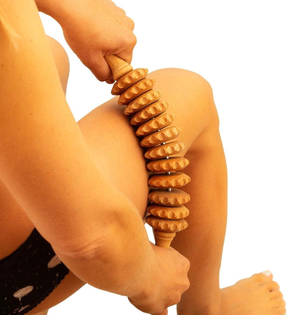 Tuuli Wooden Massage Roller for Waist and Thigh, Multi-Functional Body Roller for Cellulite Reduction and Muscle Tension, Natural Massager for Women and Men (Curved)