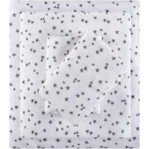 Intelligent Design Cozy Soft 100% Cotton Flannel Print Animals Stars Cute Warm, Ultra Soft Cold Weather Sheet Set Bedding, Twin, Grey Stars 3 Piece