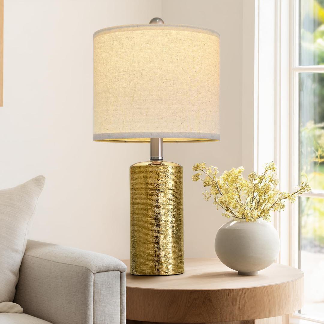 20.5" Small Table Lamps for Living Room Lamp Single Ceramic Lamps for Bedroom Bedside Lamps Modern Boho Lamps for Night Stands Farmhouse Nightstand Lamp Side End Table Lamp, Gold