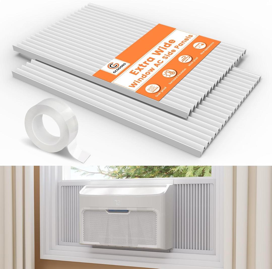 GCGOODS Window Air Conditioner Side Panels, Adjustable Window AC Side Panel Kit Fits Up to 17 inch H x 19-1/4 inch W, Extra Wide Window Air Conditioner Curtain Screen Replacement Kit, 2 Pack